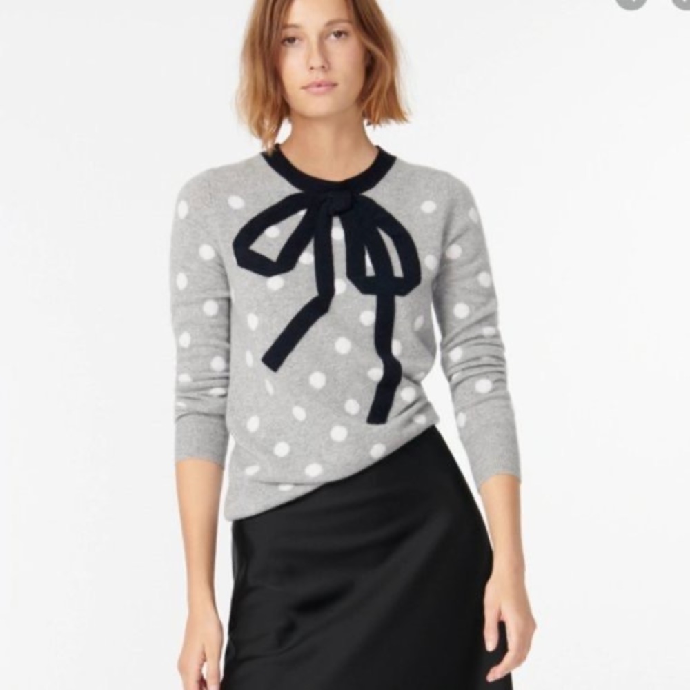 J. Crew Cashmere Polka Dot w/ Bow Print Sweater (Size XS)